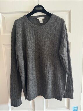 100 PERCENT CASHMERE MENS Cable Knit Crewneck Sweater - Gray